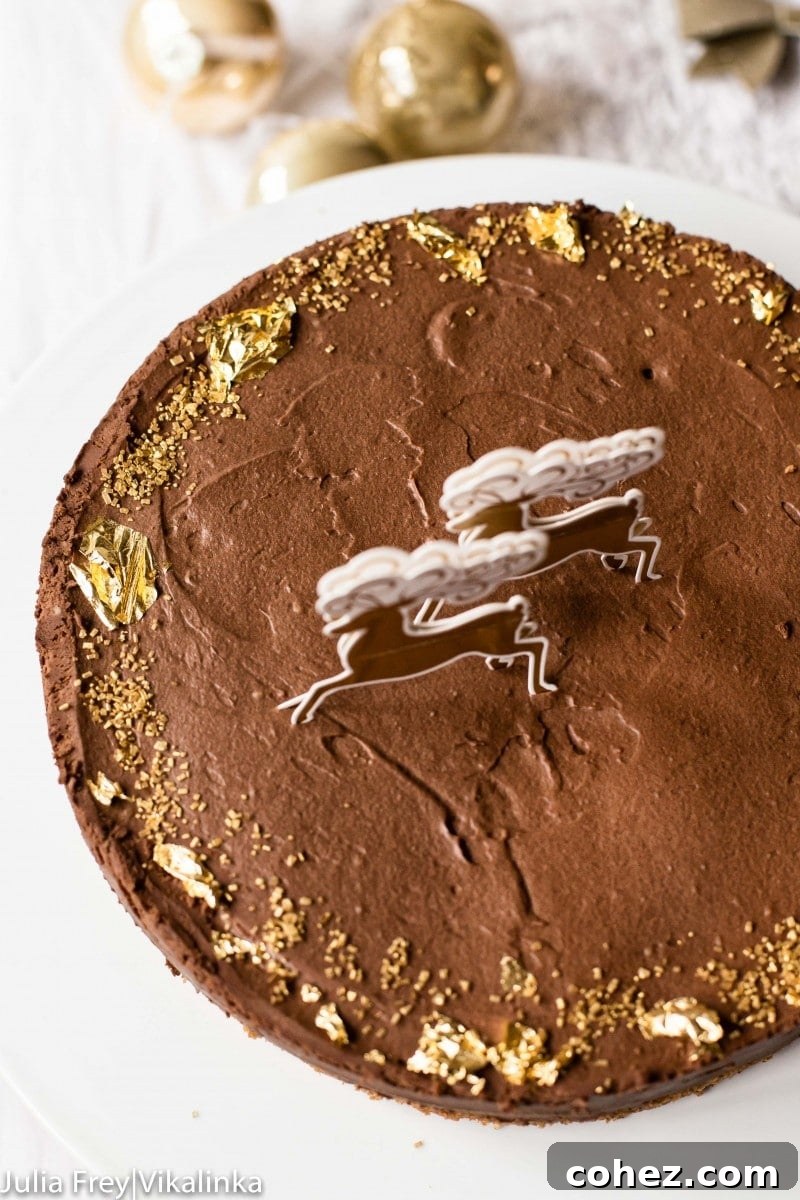 Velvet Chocolate Truffle Dream 4 Top down view of the dark chocolate truffle cake, showcasing its smooth top.