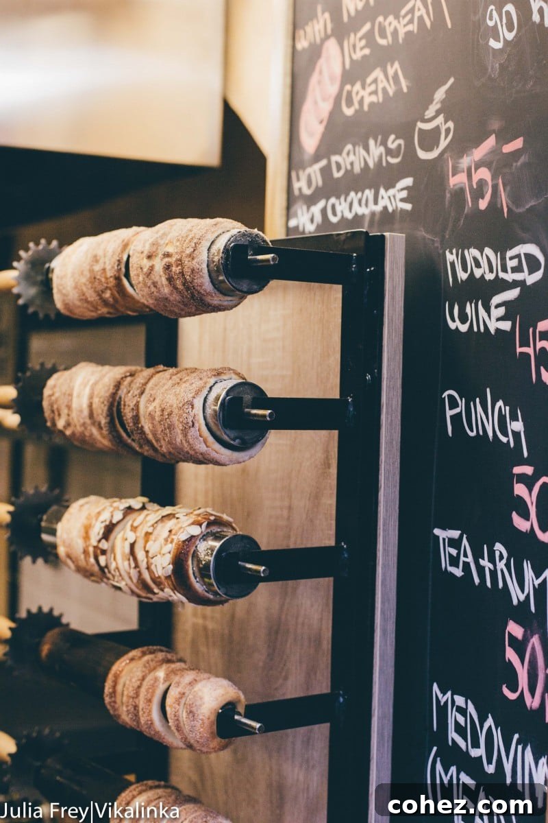 Freshly baked Trdelník, a popular sweet street food in Prague