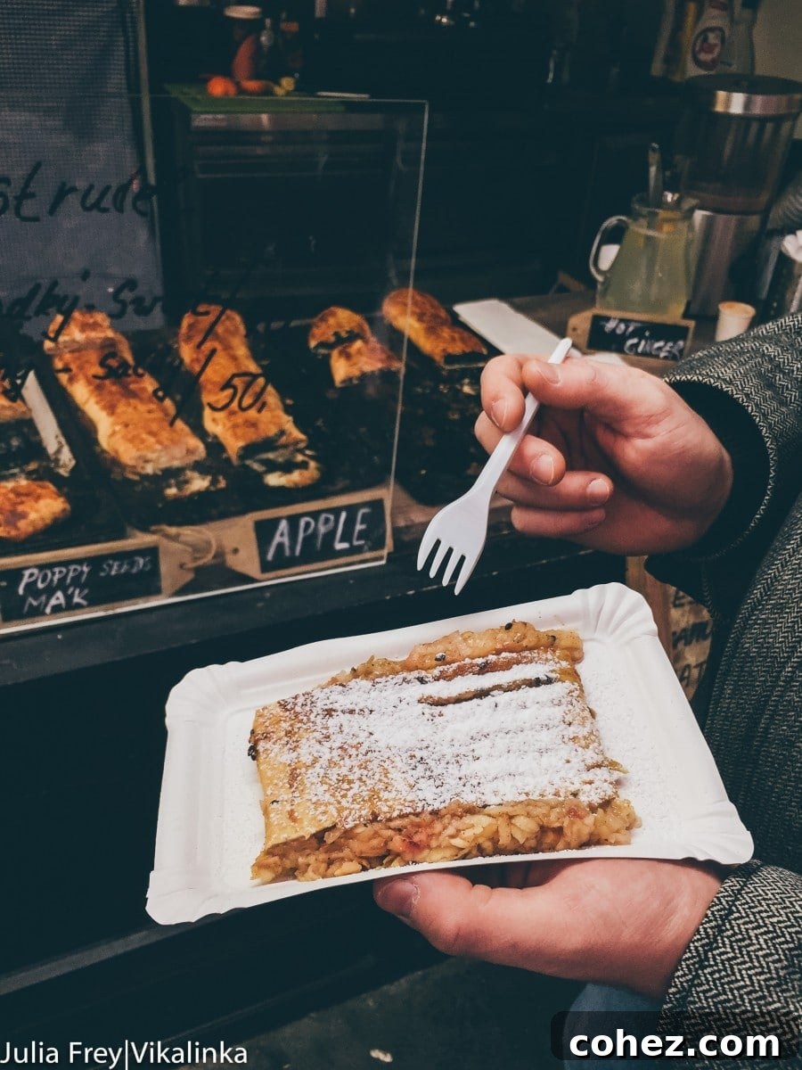 A slice of delicious apple strudel, a classic Central European dessert