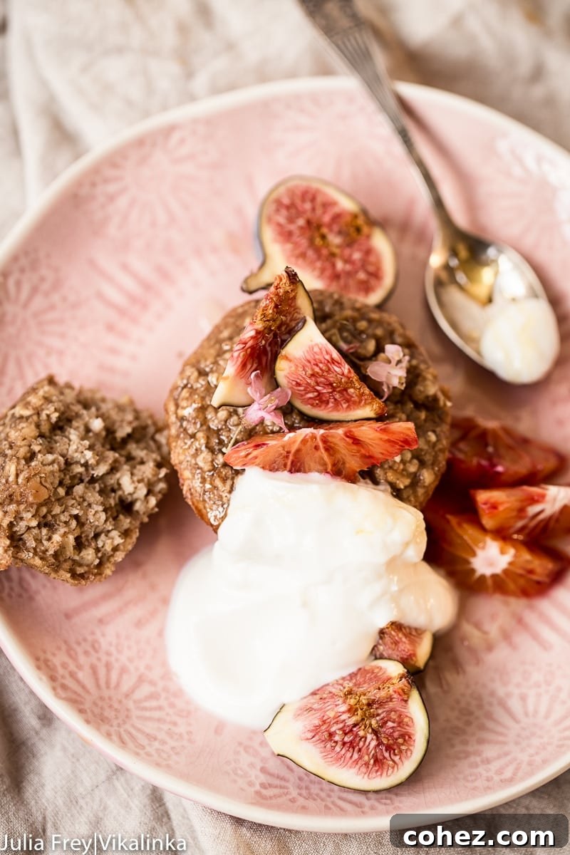 An inviting breakfast scene featuring flourless oatmeal muffins, fresh figs, and coffee, highlighting a perfect morning start.
