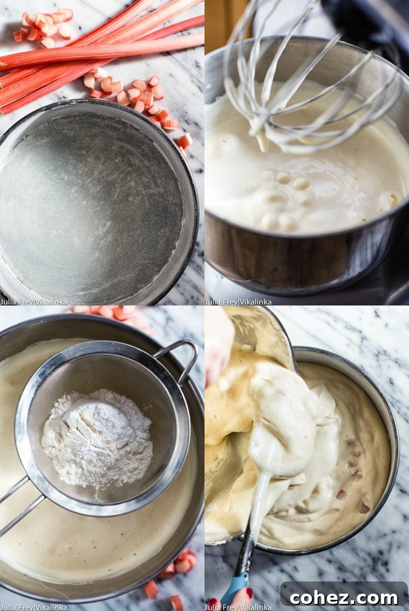 Collage of Rhubarb Sharlotka cake images