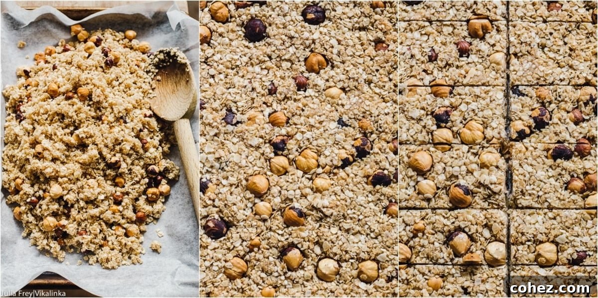 Golden Manuka Granola Bars 7 A series of three process shots illustrating how to combine and mix the granola bar ingredients