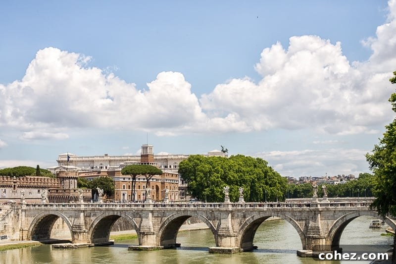 View across the Tiber River with Castel Sant'Angelo in the distance