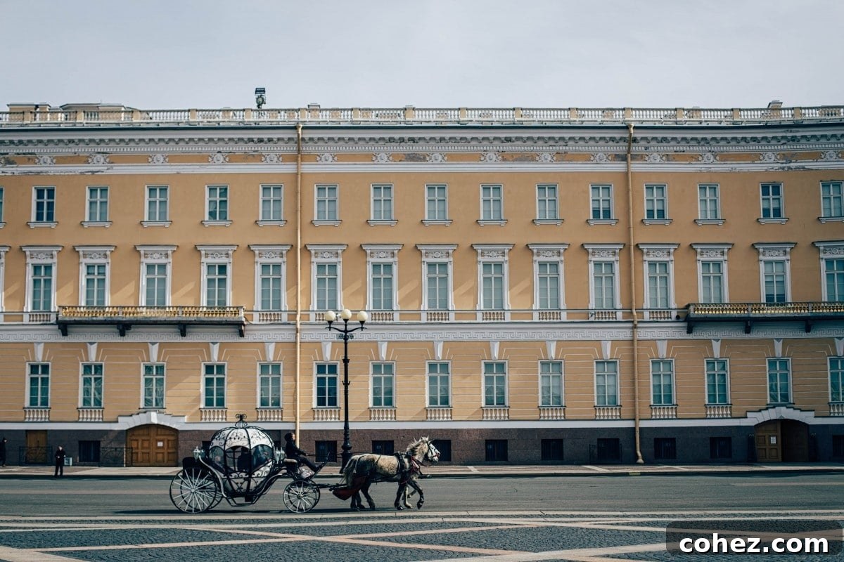 Canal view in Saint Petersburg, reflecting grand buildings