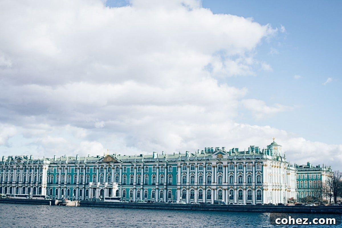 Historic street scene in Saint Petersburg with ornate facades