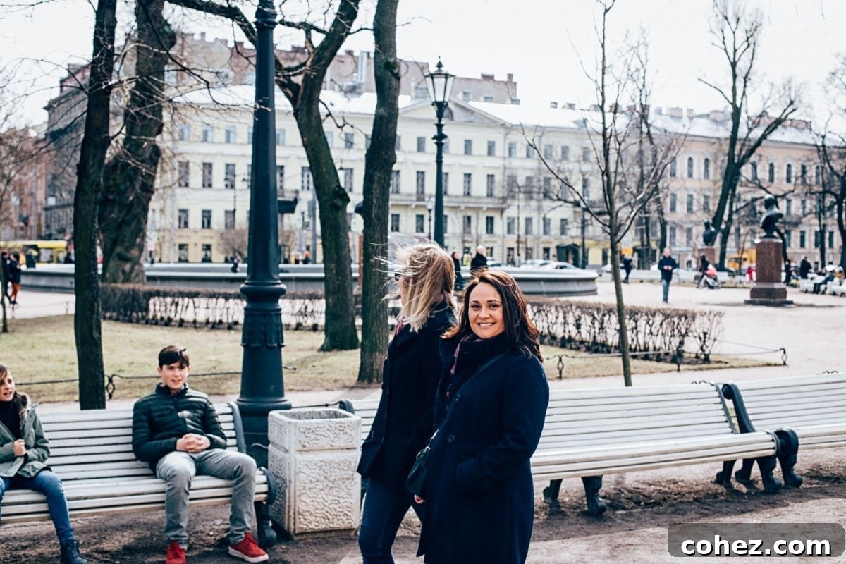 Panoramic view of a wide boulevard in Saint Petersburg