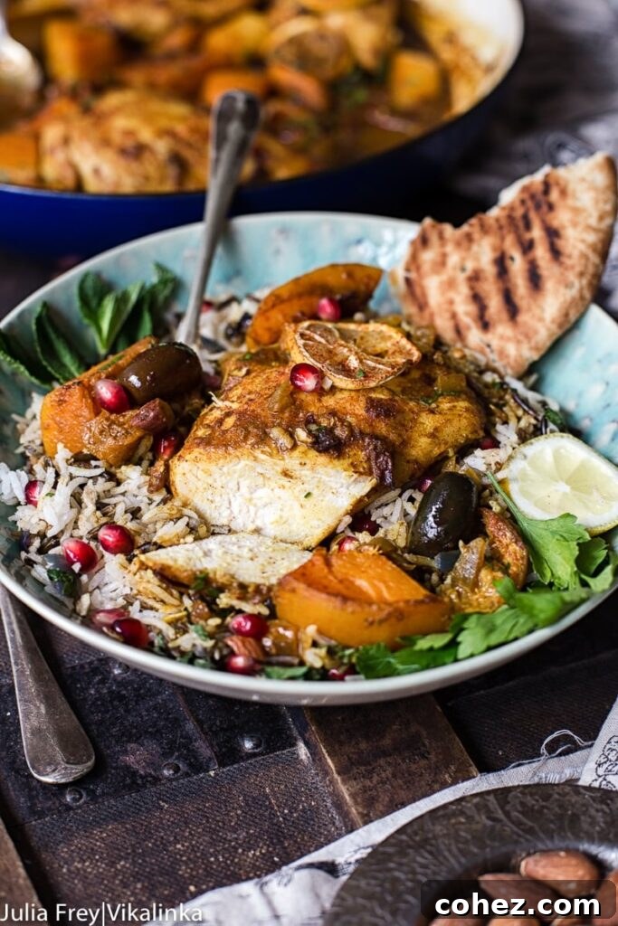 Moroccan Chicken Tagine with chicken piece cut open