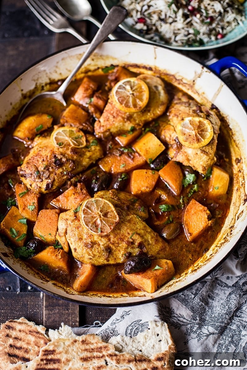 Moroccan Chicken Tagine cooking in a pan
