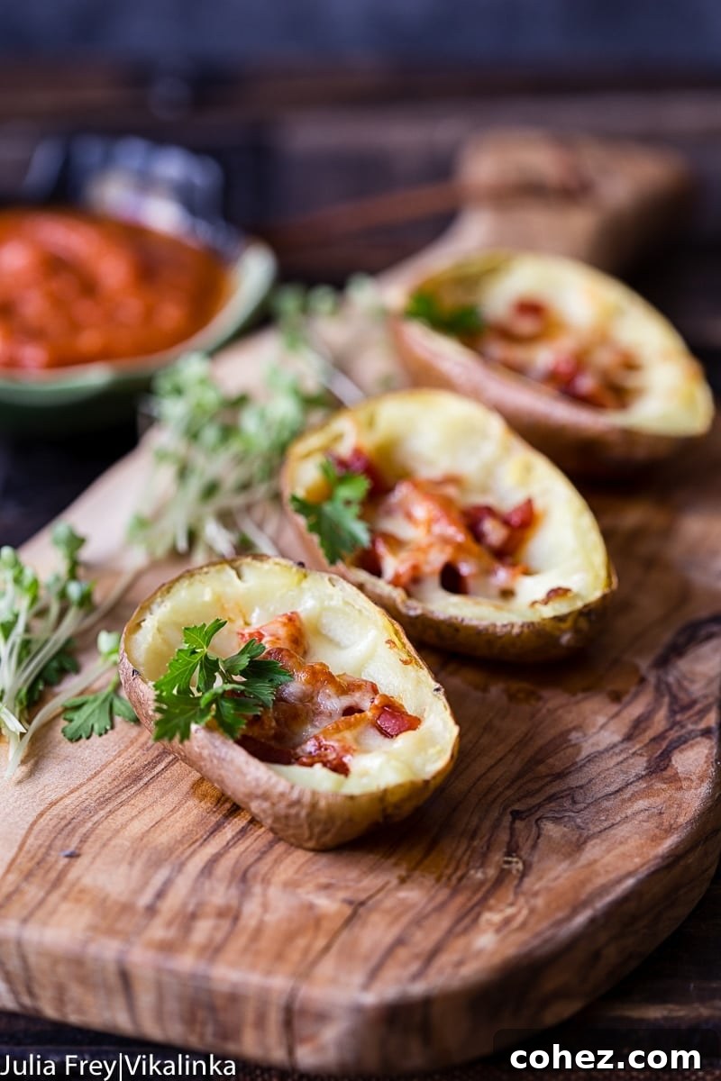 Potato skins with chorizo and cheese with herbs