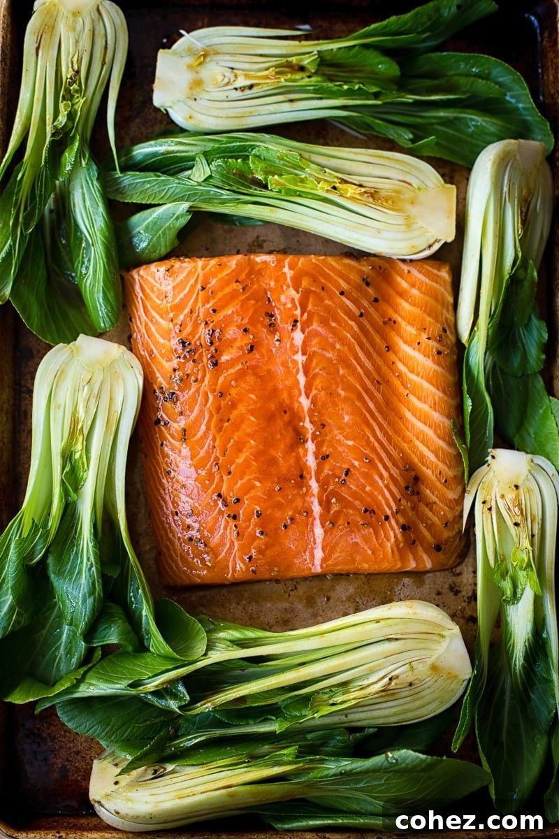 Baked Teriyaki Salmon and Bok Choy on a Tray