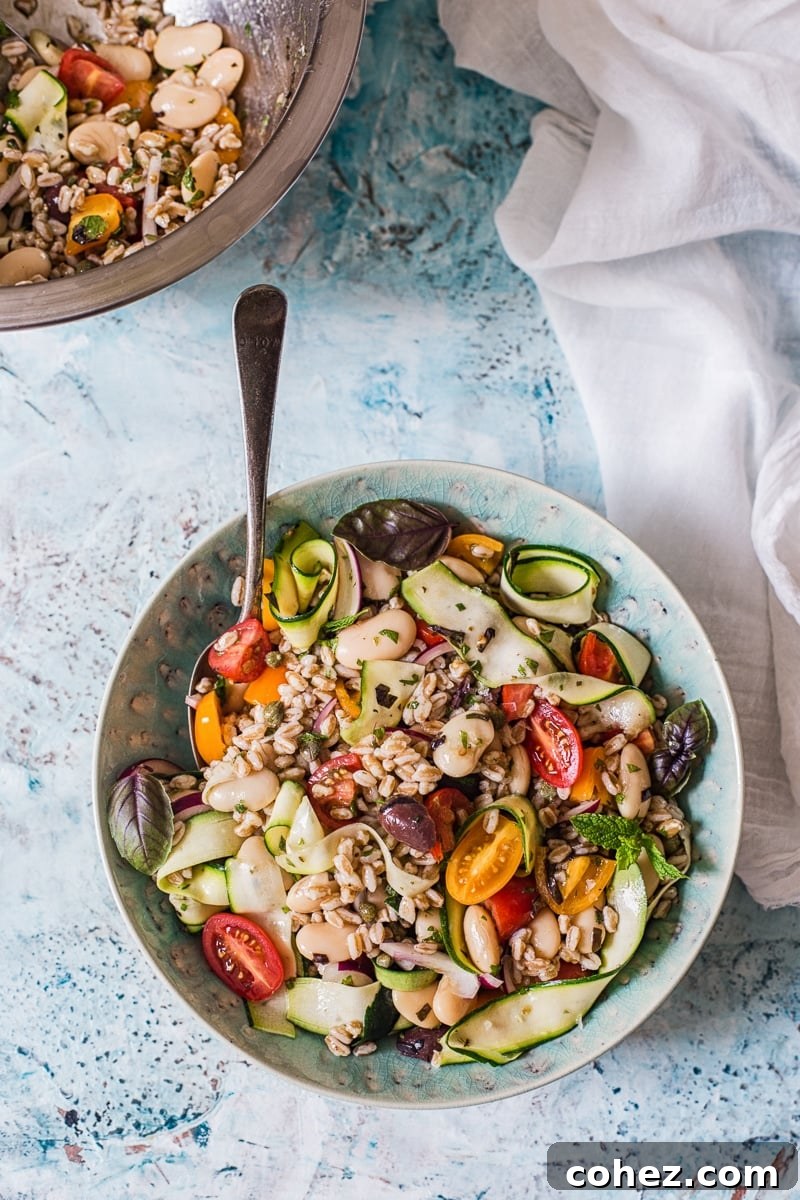 Herby Farro Salad with Olives, Cherry Tomatoes and Zucchini Ribbons