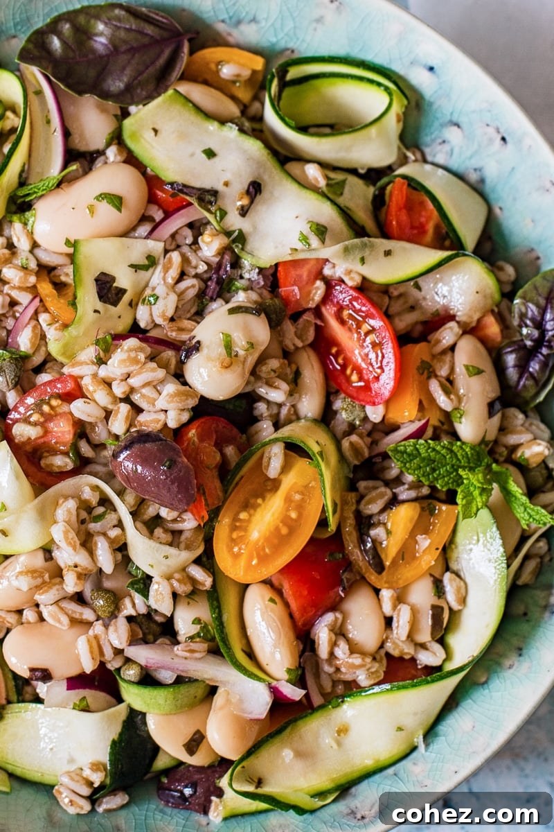 Herby Farro Salad with Olives, Cherry Tomatoes and Zucchini Ribbons