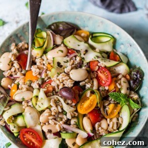 Herby Farro Salad with Olives, Cherry Tomatoes and Zucchini Ribbons