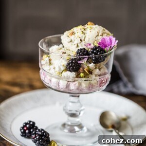 Stemmed dish with the Eton mess showing blackberries