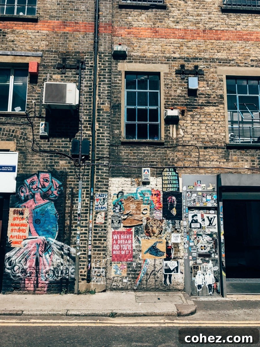 Unveiling Shoreditch's Urban Canvas 8 Shoreditch street art depicting a fictional character or mythical creature with vibrant hues and expressive eyes