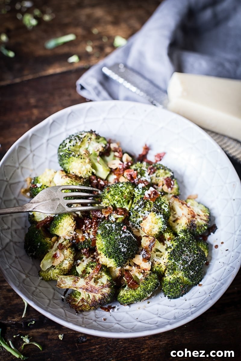 Roasted Parmesan Broccoli with Sun-Dried Tomatoes, Garlic and Chillies