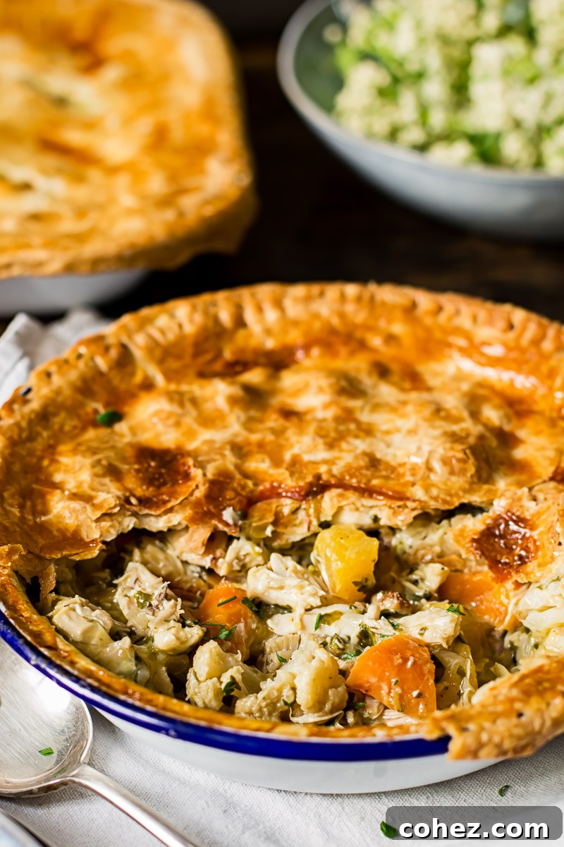 Sage Chicken Pot Pie with slice removed