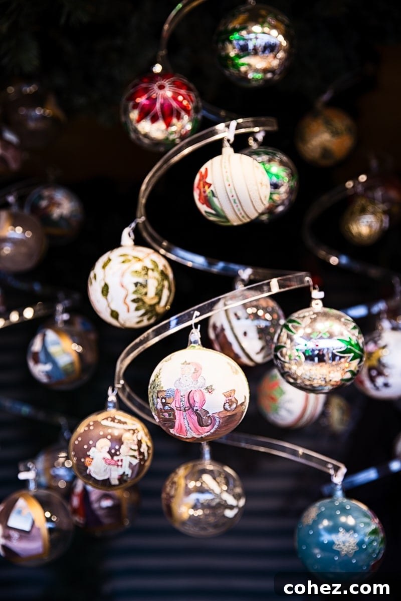 Exquisite Christmas ornaments and decorations displayed at a Vienna Christmas Market stall