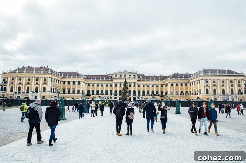 Stunning view of Schönbrunn Palace gardens and Gloriette in the distance