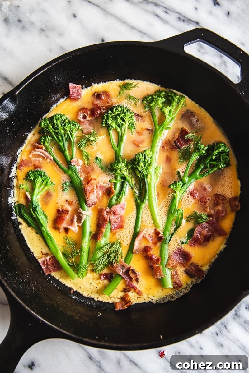Broccoli Frittata with Aged Cheddar and Bacon
