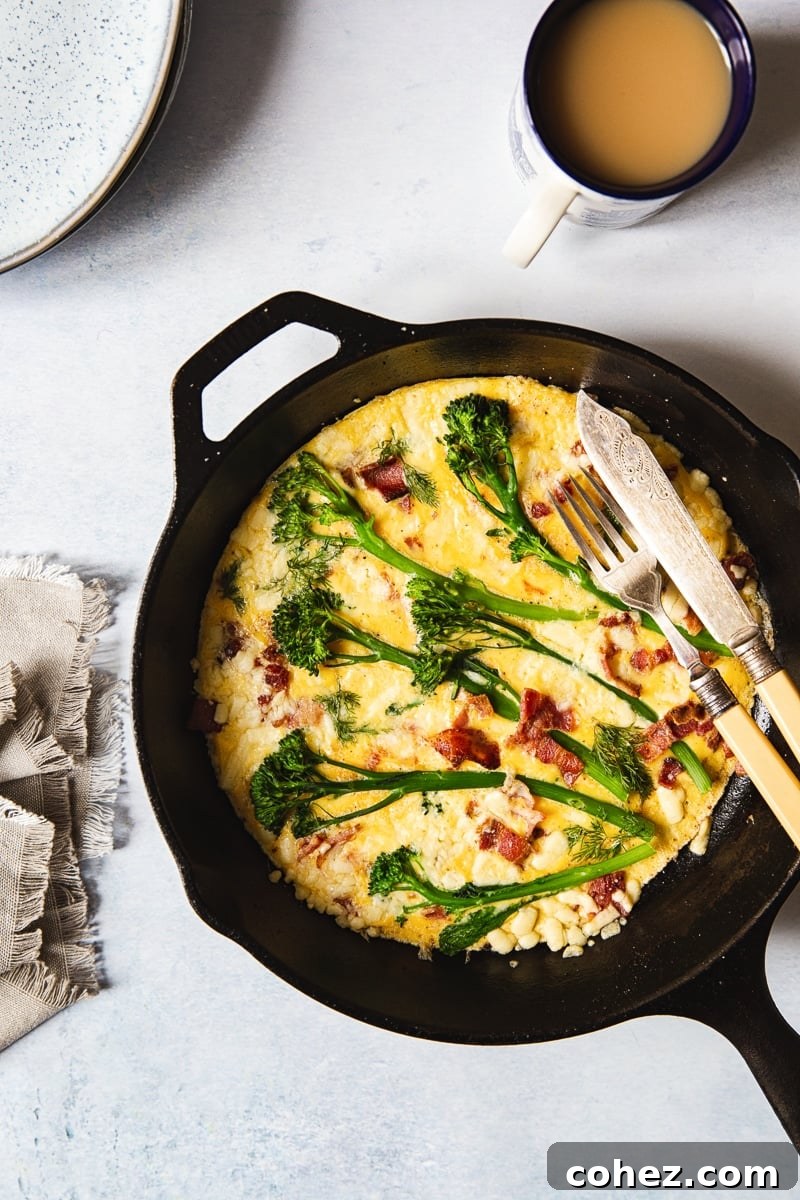 Broccoli Frittata with Aged Cheddar and Bacon
