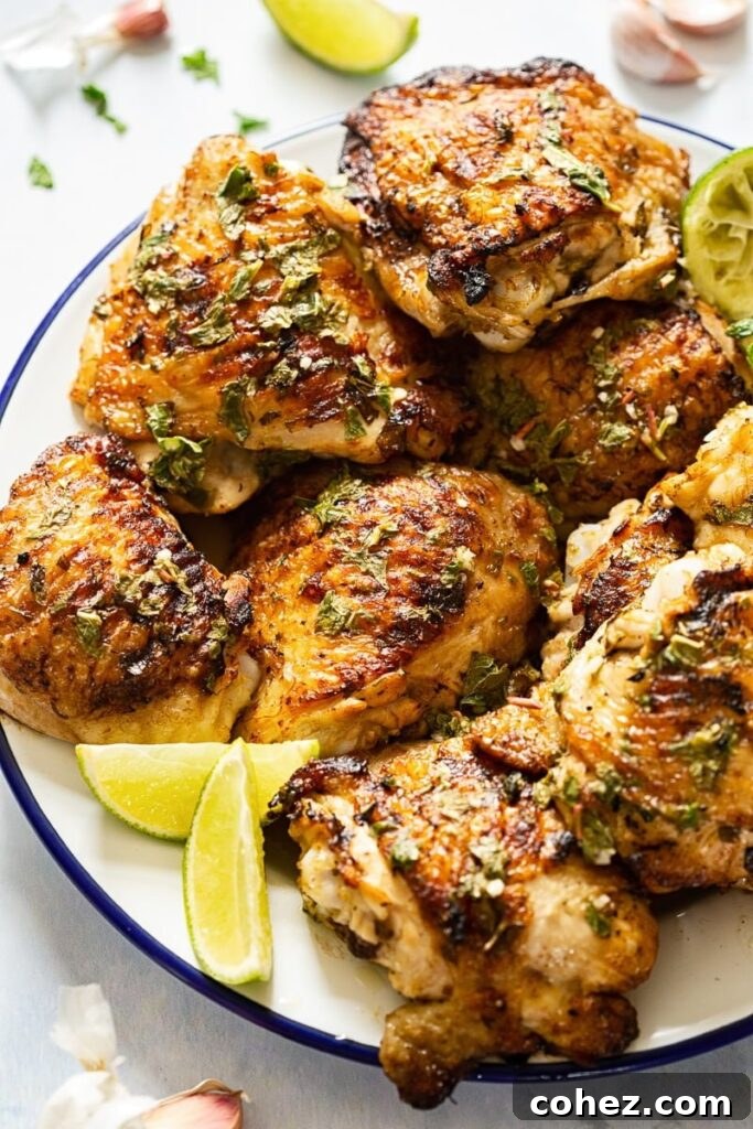 Plate of chicken with lime slices