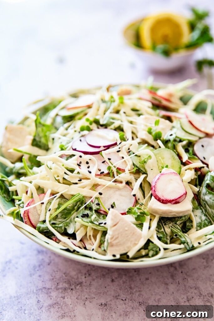 Close up of cabbage salad from the side