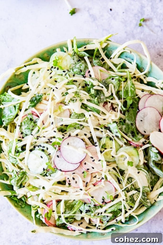 Top down of the keto cabbage salad in a bowl