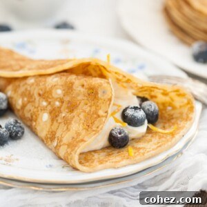 blintzes with sweet cheese filling and blueberries