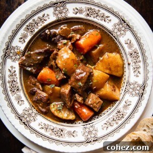 Irish Beef Stew in a bowl, a comforting and hearty meal.