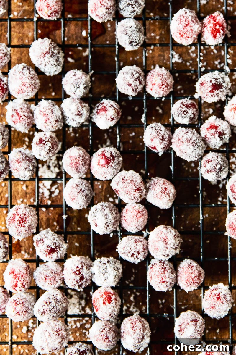 Sugared Cranberries on a wire rack