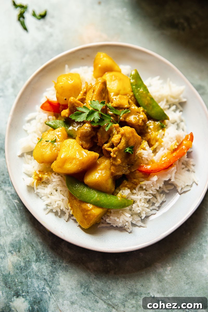 Chinese chicken curry over basmati rice