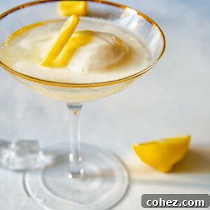 Sgroppino cocktail, a lemon Prosecco float in a coupe glass, garnished with a lemon slice.