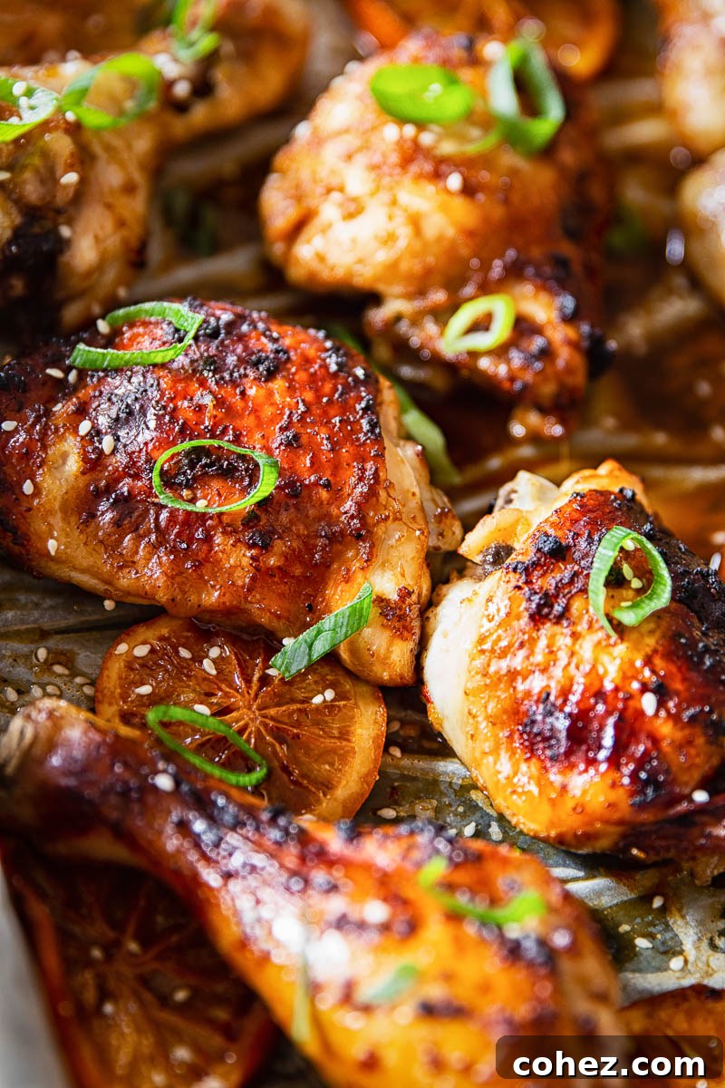 Sticky Honey Soy Glazed Chicken Thighs and Drumsticks 3 Honey Soy Chicken Thighs and Legs in roasting pan
