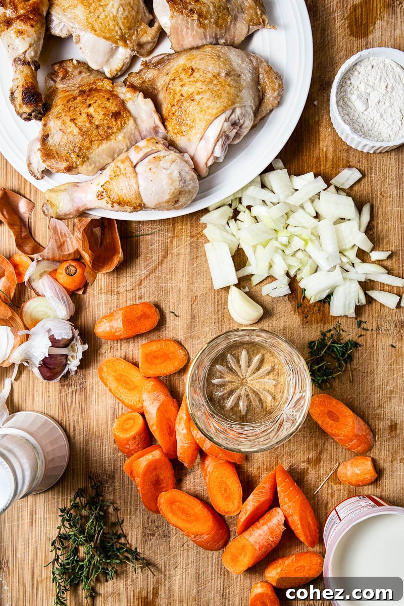 Ingredients for Creamy Chicken Casserole laid out on a table
