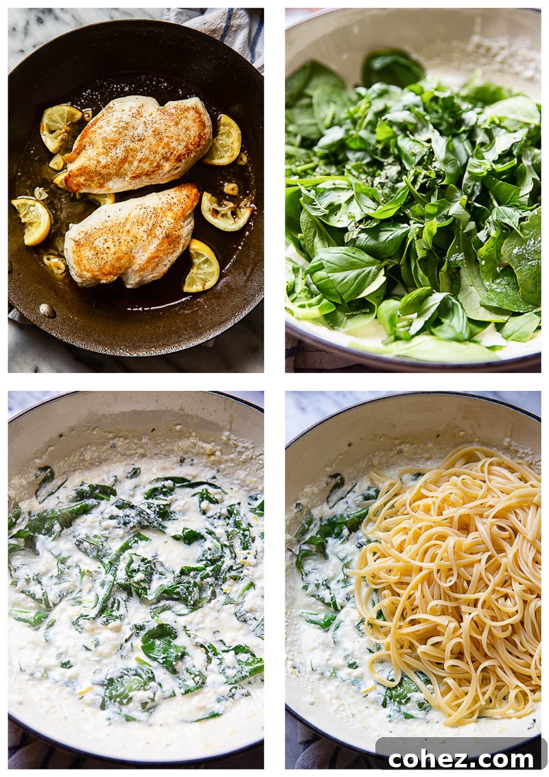 4 stages of making the sauce with lemon butter chicken recipe