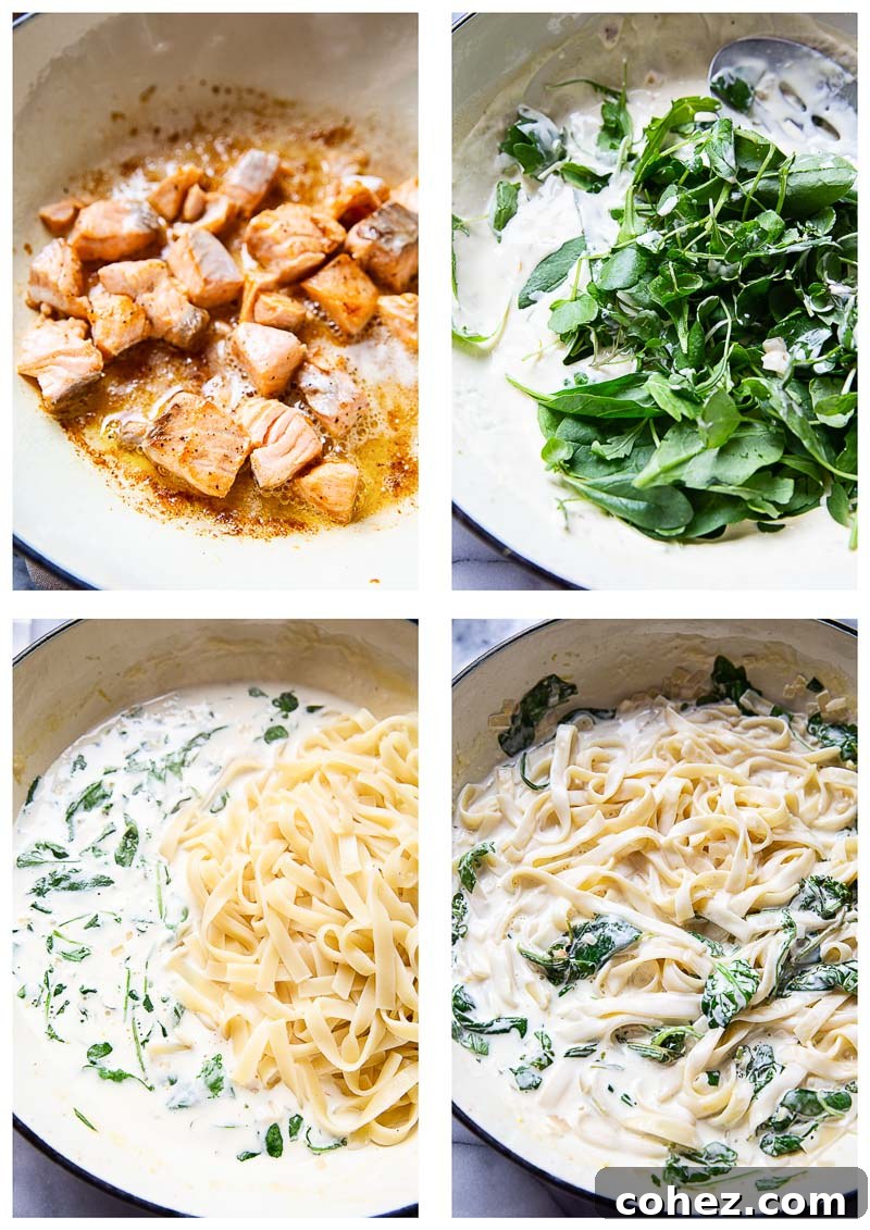 Salmon Pasta Step by Step Process Images