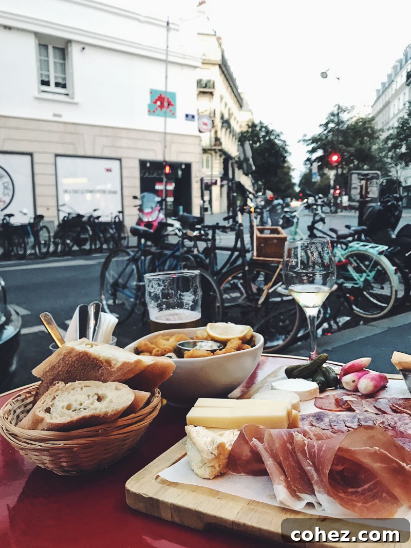 Cafe lunch on a Parisian street, with bicycles in the background