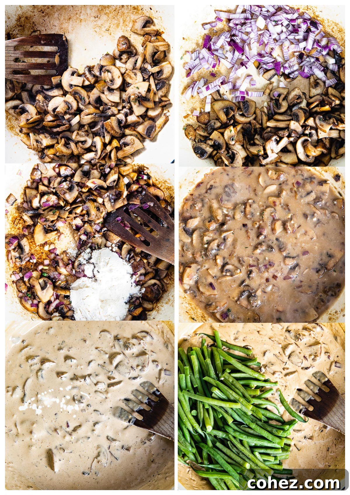 Step-by-step process of making Green Bean Casserole from scratch