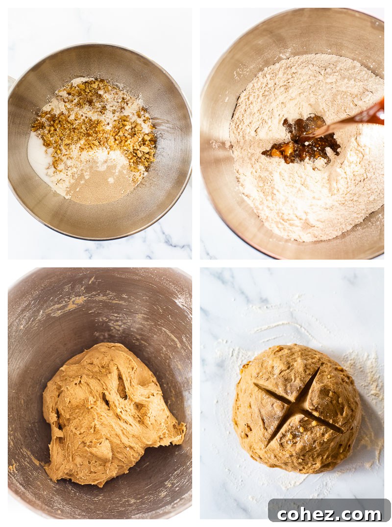 Rye Bread Mastery Baking with Rye Flour Unveiled 4 Four distinct stages of rye bread making, from dough to final baked loaf