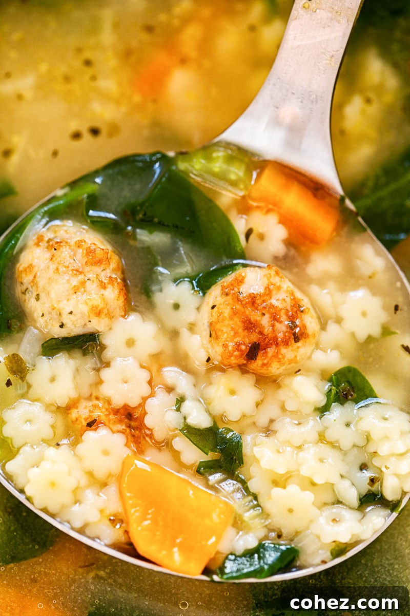 Authentic Italian Wedding Soup 3 Italian wedding soup in a ladle