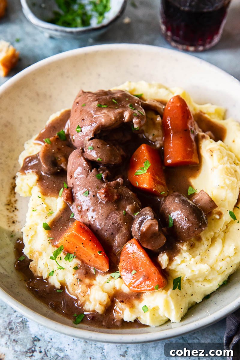 Instant Pot Coq Au Vin: French Flavor in a Flash 2 chicken and mushroom stew over mashed potatoes