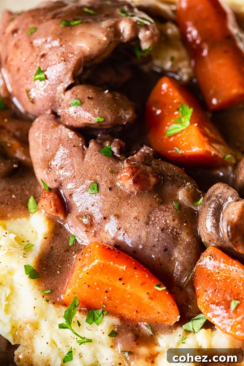 Instant Pot Coq Au Vin: French Flavor in a Flash 4 Chicken stew close up