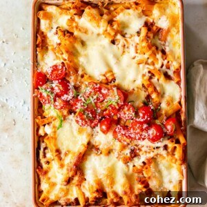 Quick Classic Baked Ziti 7 Baked pasta topped with tomato basil salsa