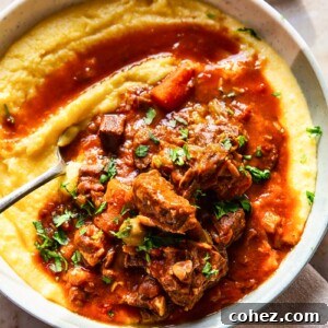 Italian beef stew over polenta