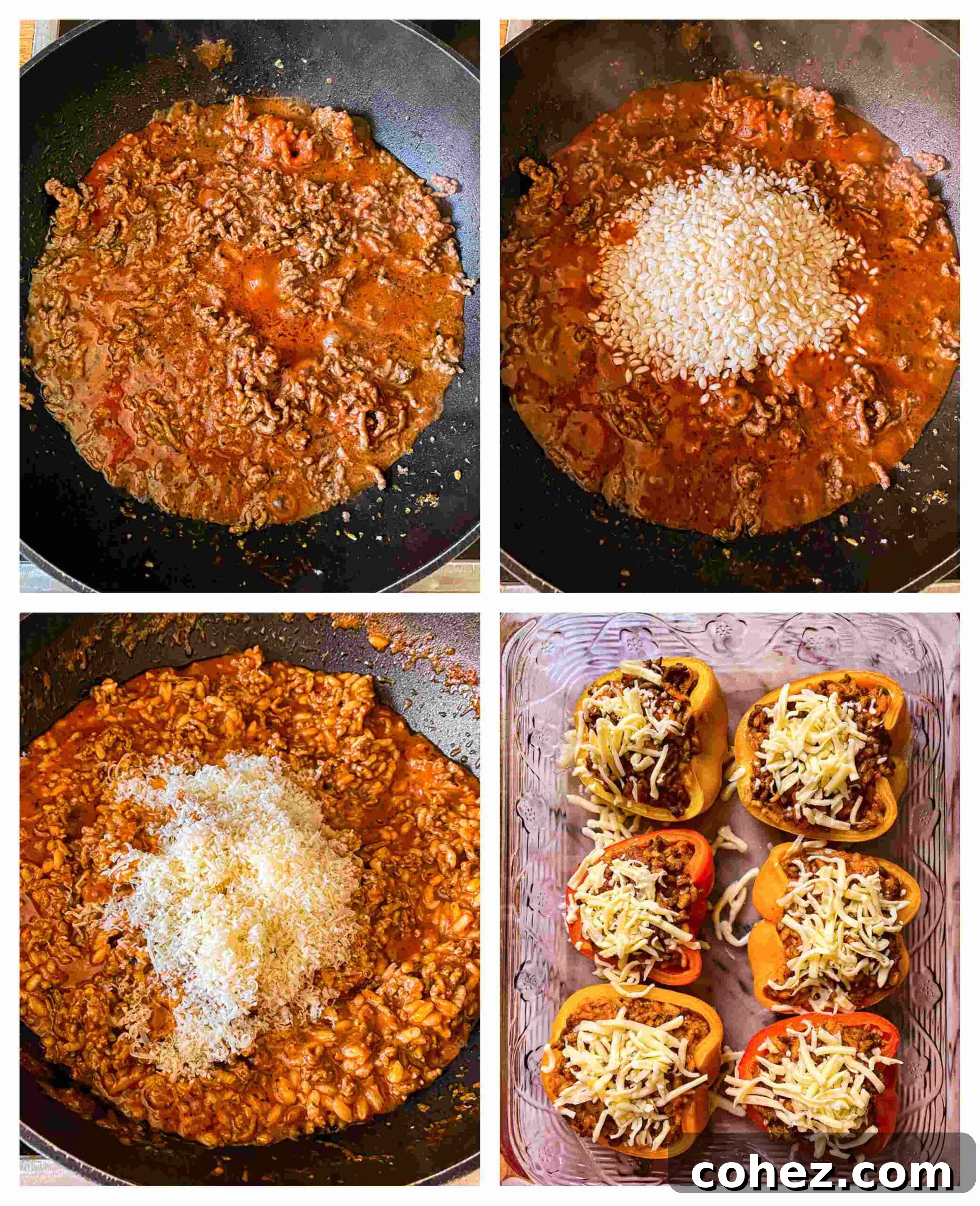 4 process images for stuffed peppers