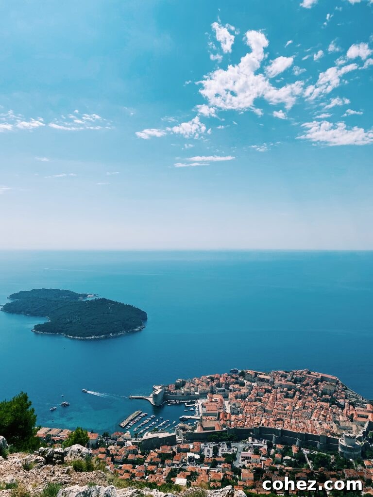 View of the Adriatic and Dubrovnik seen from a mountain