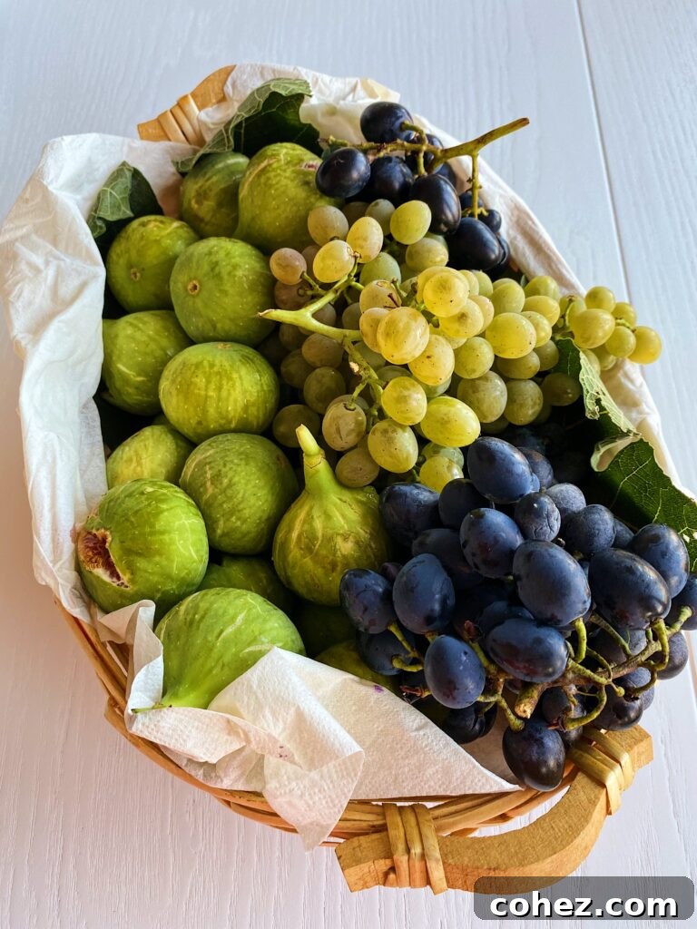 Basket of figs and grapes