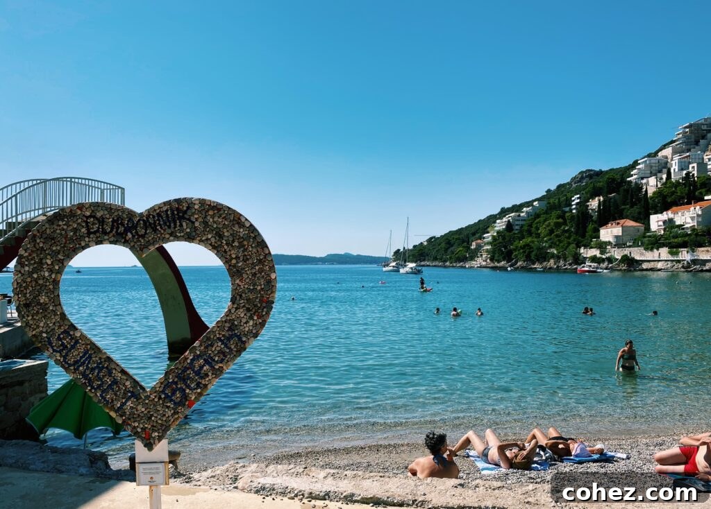 Beach with a stone heart in the foreground