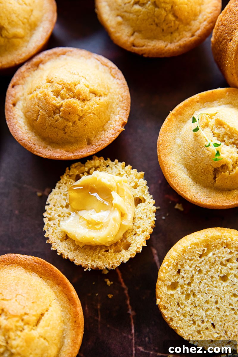 a trio of golden brown corn muffins on a dark background
